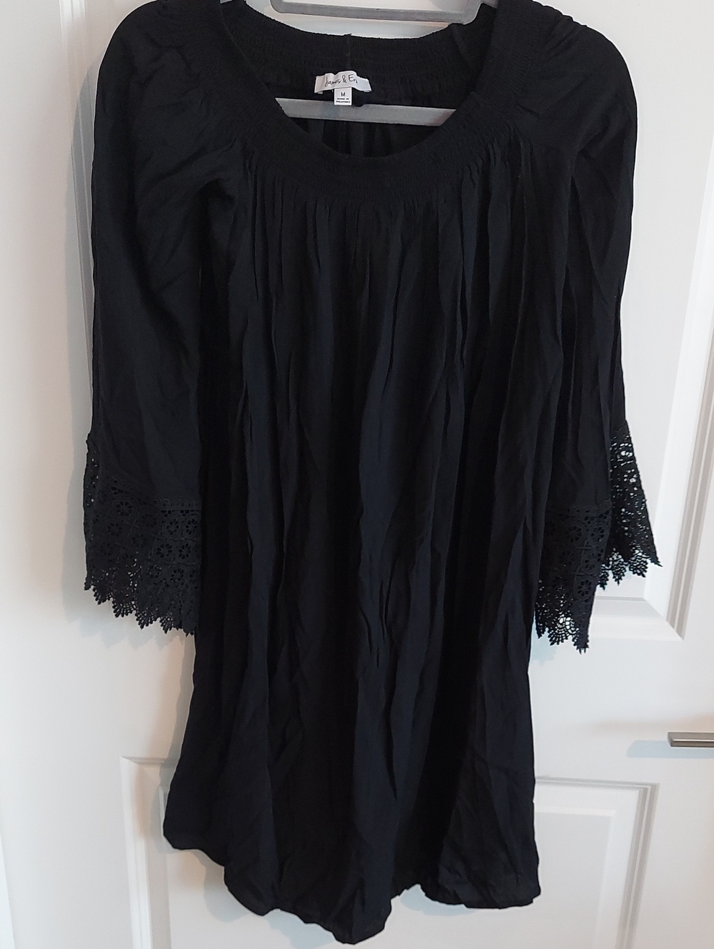 Lovers + Friends Black Crochet Bell-Sleeve Long Dress